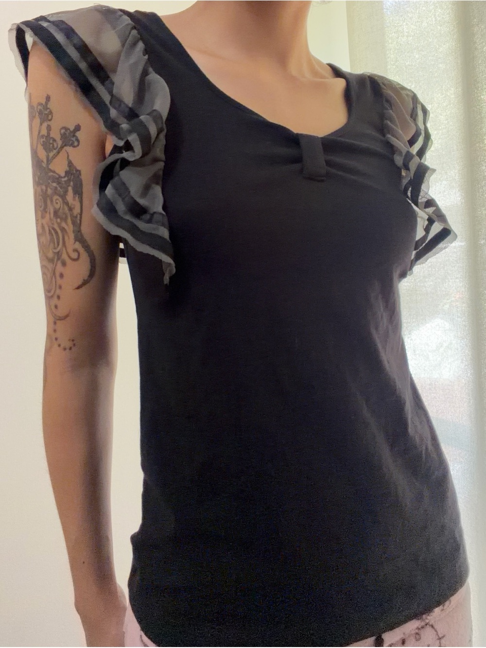 Effie's Heart Black Ruffle-Sleeve Tank Top